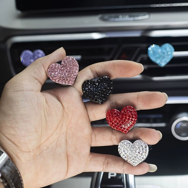 Car Perfume Clip Manufacturer - Heart-shaped Rhinestone Air Outlet Decoration Clip