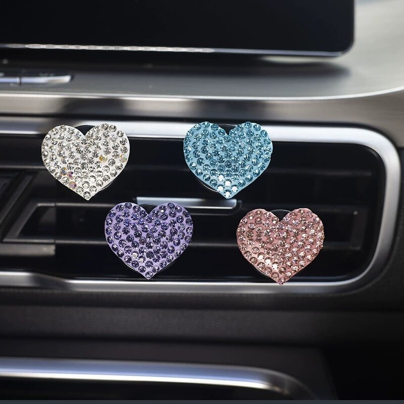 Car Perfume Clip Manufacturer - Heart-shaped Rhinestone Air Outlet Decoration Clip