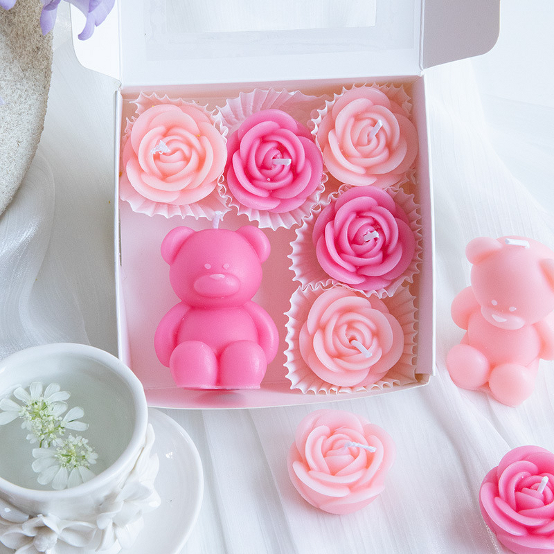 Soy Wax Candle Set Manufacturer - Pink Purple Rose Bear, Trendy Creative Home Decoration