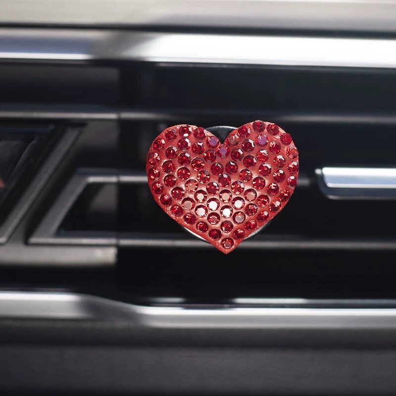 Car Perfume Clip Manufacturer - Heart-shaped Rhinestone Air Outlet Decoration Clip