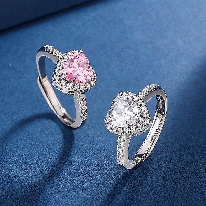 Ring - Manufacturer Heart Pink Zircon Platinum Plated Simulation Diamond Women