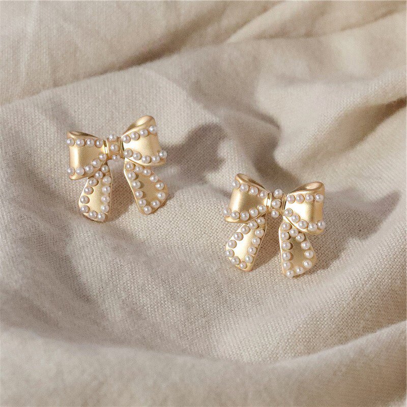 Earrings - Manufacturer S925 Silver 14K Gold Pearl Bow Stainless Steel Stud