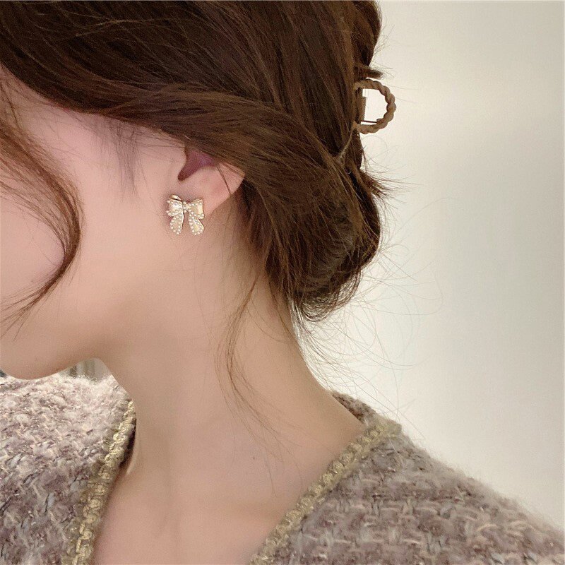 Earrings - Manufacturer S925 Silver 14K Gold Pearl Bow Stainless Steel Stud