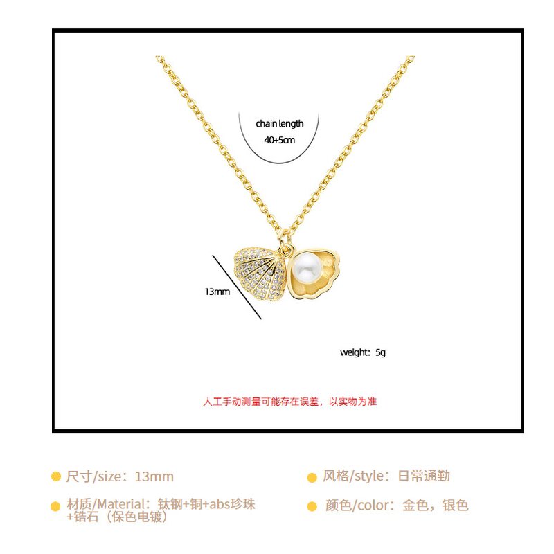 Necklace - Manufacturer 18K Gold Shell Zircon Stainless Steel Pearl Hollow Open