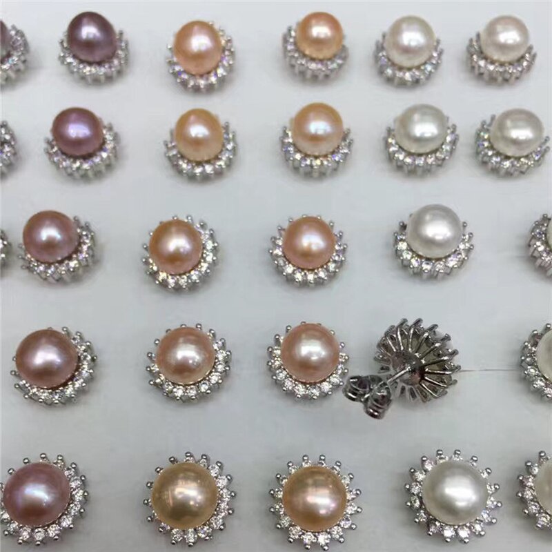 Earrings - Manufacturer 7-8mm Natural Pearl S925 Silver Zircon Fashion Stud