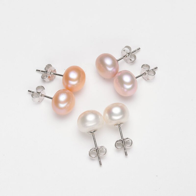Earrings - Manufacturer S925 Silver 5-10mm 5A Semi Round Freshwater Pearl Stud