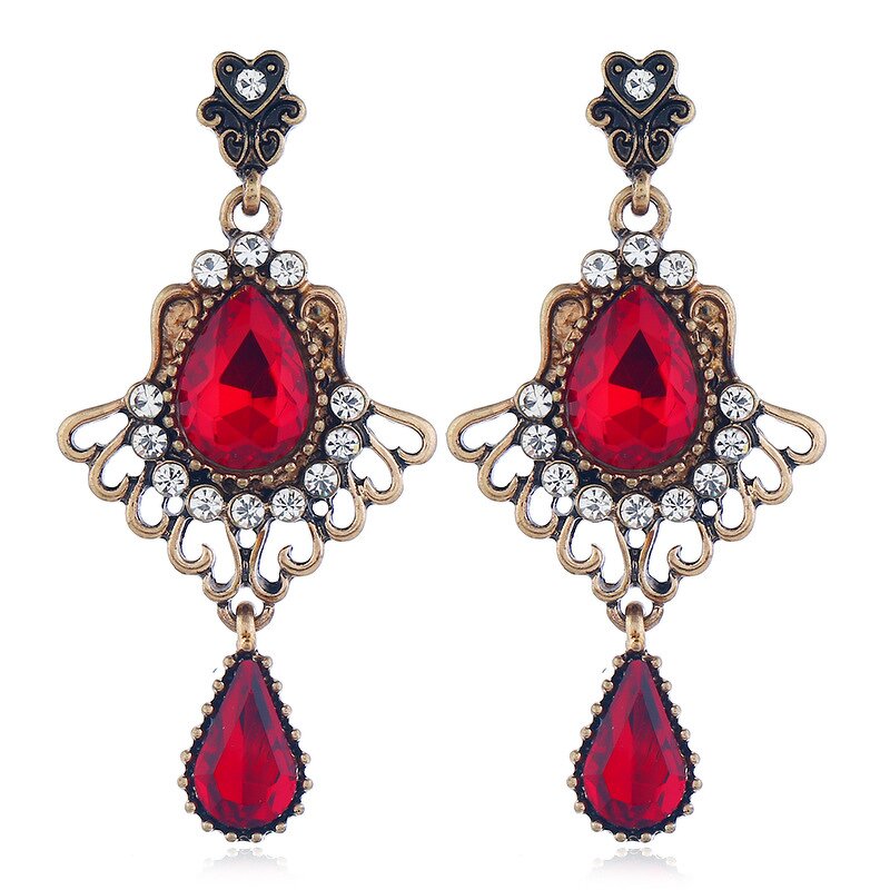 Earrings - Manufacturer Zinc Alloy Crystal Ruby Vintage Scalloped Tassel Drop