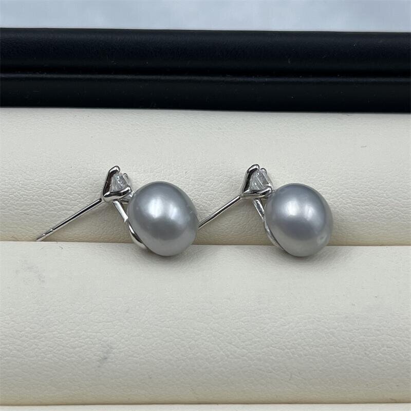 Earrings - Manufacturer S925 Silver 9mm 5A Pearl Zircon Diamond Set Light Stud