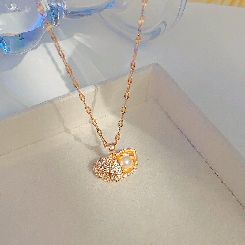 Necklace - Manufacturer 18K Gold Shell Zircon Stainless Steel Pearl Hollow Open