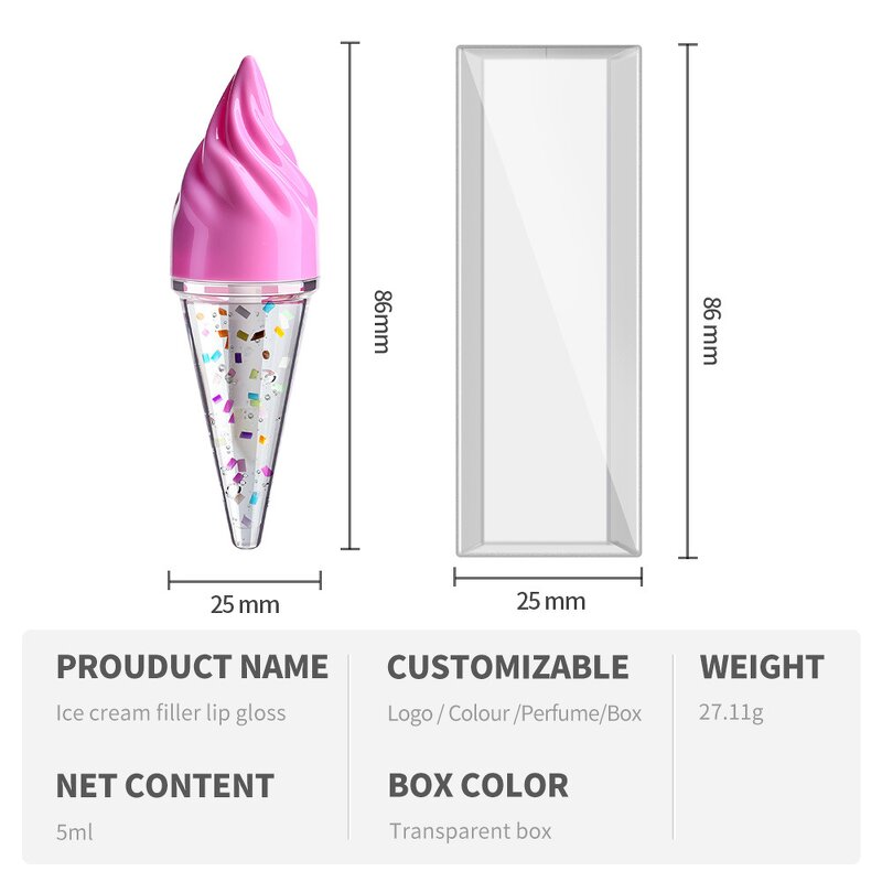 Lip Oil - Manufacturer Custom Ice Cream Tubes Hydrating Glitter Private Label