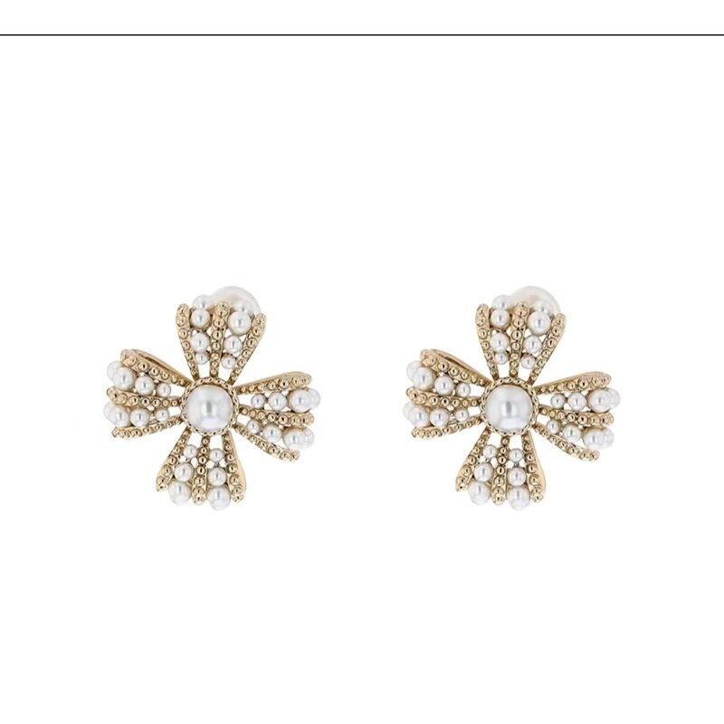 Earrings - Manufacturer S925 Silver French Pearl Flower Niche Delicate Stud