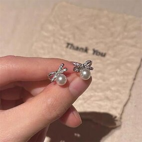 Earrings - Manufacturer S925 Silver 6mm Pearl Bow Zircon Luxury Exquisite Stud