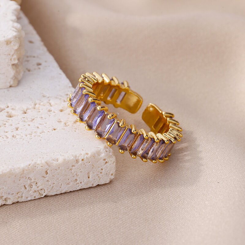 Ring - Manufacturer Iridescent Zircon Stainless Steel Gold Silver Rainbow Women