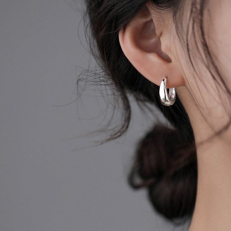 Earrings - Manufacturer Wholesale S925 Silver Geometry Round Huggie Hoop Women