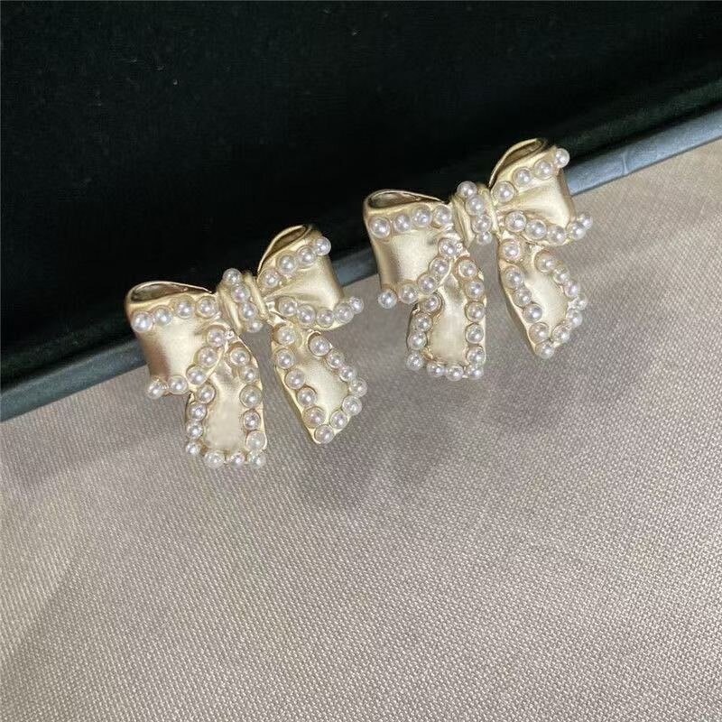 Earrings - Manufacturer S925 Silver 14K Gold Pearl Bow Stainless Steel Stud