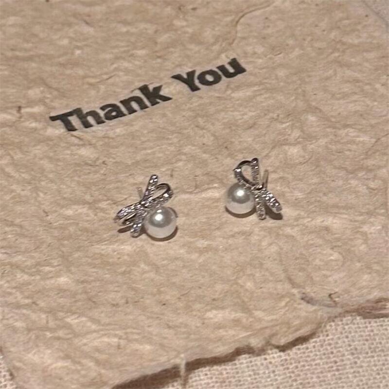 Earrings - Manufacturer S925 Silver 6mm Pearl Bow Zircon Luxury Exquisite Stud