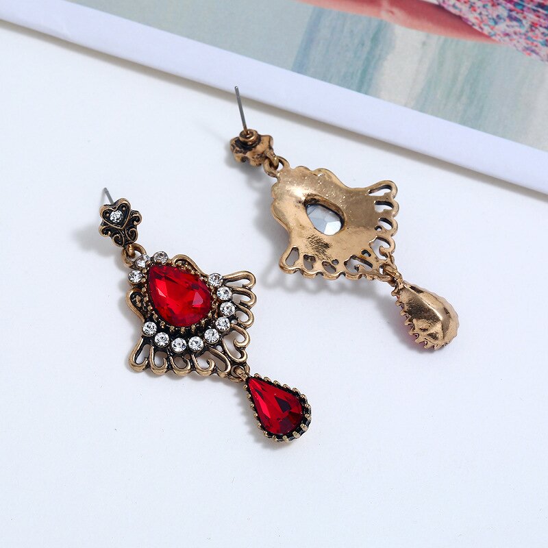 Earrings - Manufacturer Zinc Alloy Crystal Ruby Vintage Scalloped Tassel Drop