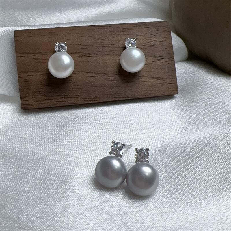 Earrings - Manufacturer S925 Silver 9mm 5A Pearl Zircon Diamond Set Light Stud