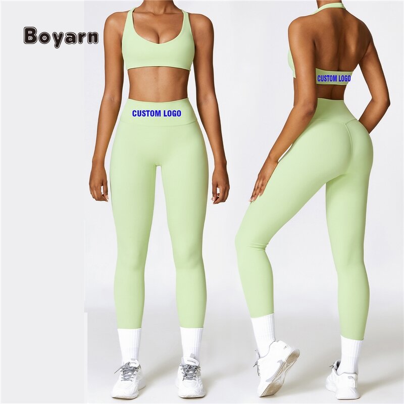 Sports Set - Manufacturer Women's Halter Bra High Shockproof Yoga Leggings Set