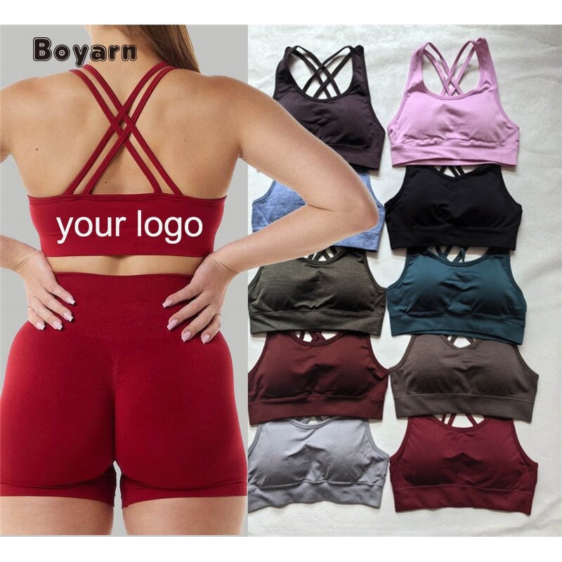 Yoga Bra - Manufacturer Women's Seamless Cross Back Padded Custom Plus Size Soft