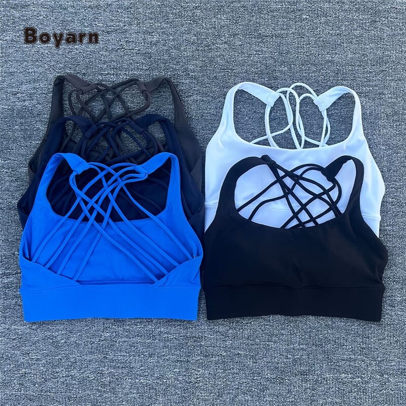 Sports Bra - Manufacturer Women's Nylon Cross Strap Padded Quick-Dry Yoga Fitness