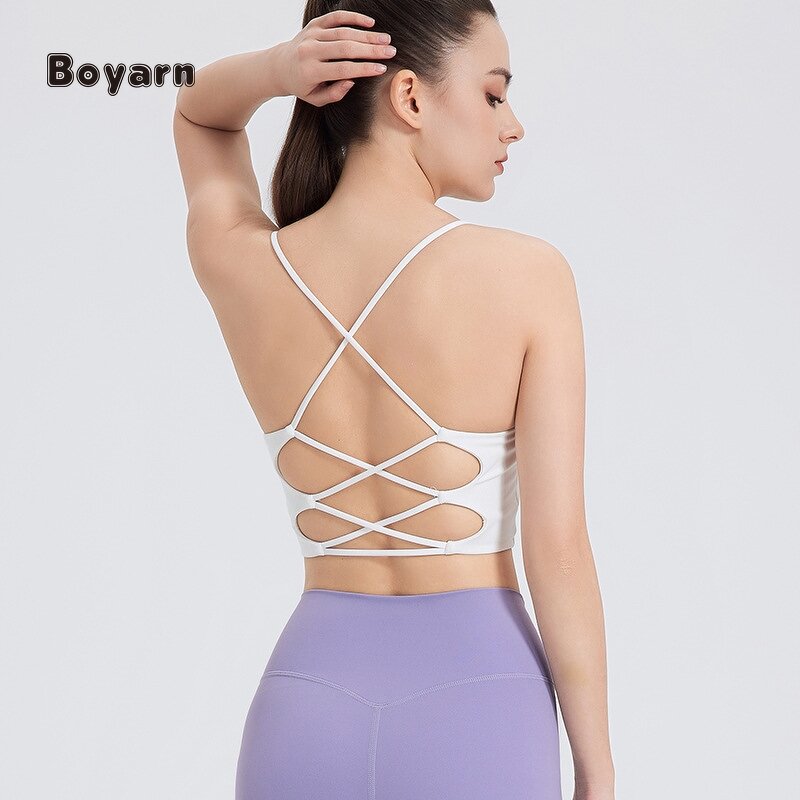 Sports Bra - Manufacturer Women's Nylon Cross Strap Padded Quick-Dry Yoga Fitness