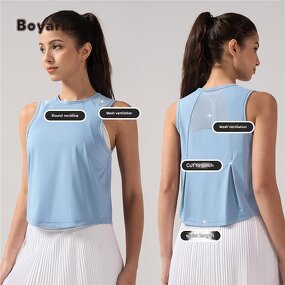 Yoga Crop Top - Manufacturer Women's Mesh Quick-Dry Sleeveless Round Neck Gym