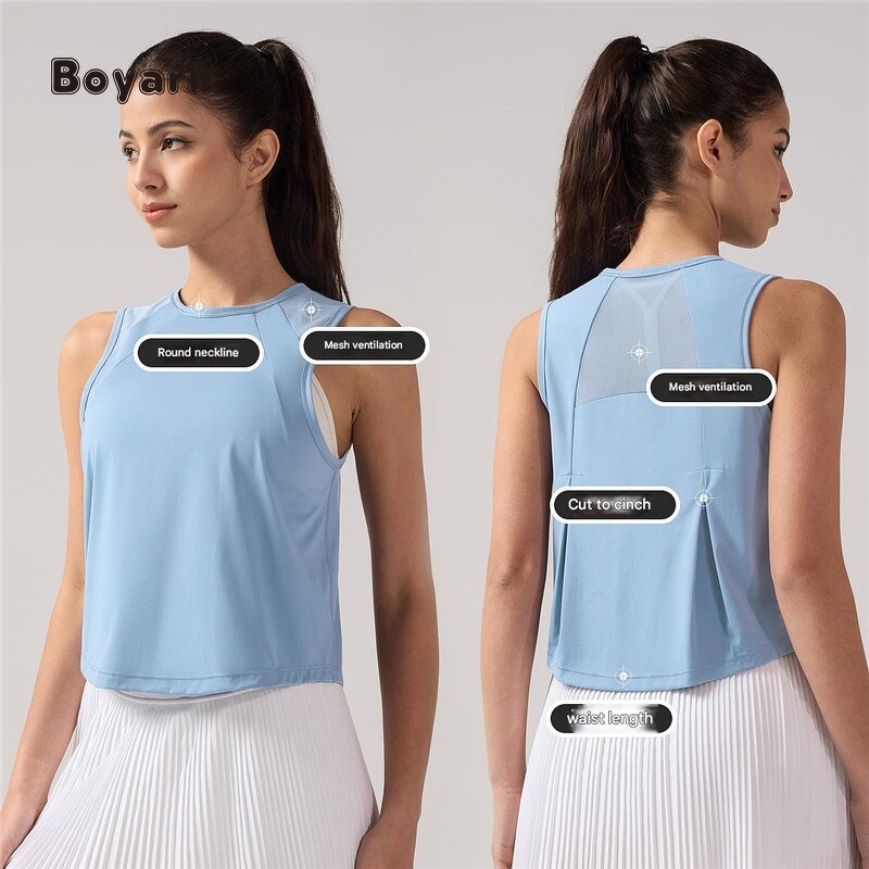 Yoga Crop Top - Manufacturer Women's Mesh Quick-Dry Sleeveless Round Neck Gym