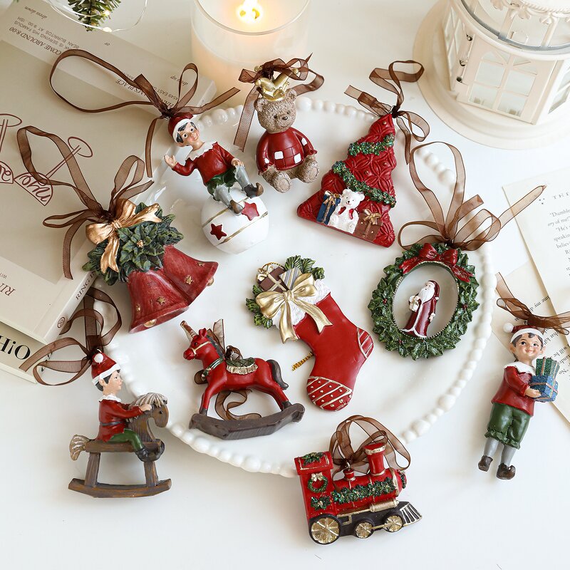 Christmas Tree Ornaments Manufacturer - Retro 3D Resin Pendant Bows Stockings