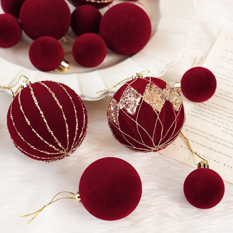 Christmas Ball Ornaments Manufacturer - Wholesale Red Flocking Velvet Fabric Baubles