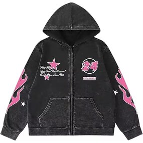 Men's Hoodie Manufacturer - Gothic Grunge Graphic 100% Cotton Zip-up Streetwear