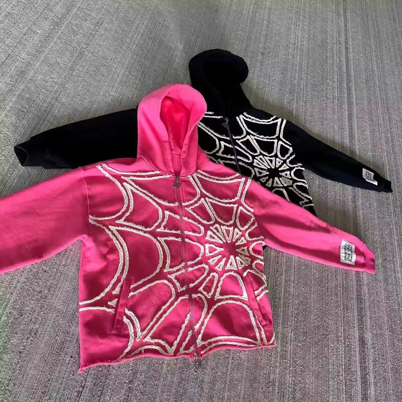 Men's Hoodie Manufacturer - OEM Designer Raw Cut Hem Spider Applique Embroidery