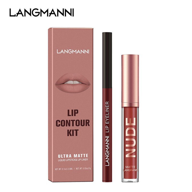 Makeup Set - Manufacturer Langmanni Lip Gloss Liner 2 Suit Matte No Stain on Cup