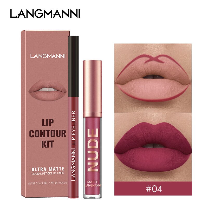 Makeup Set - Manufacturer Langmanni Lip Gloss Liner 2 Suit Matte No Stain on Cup