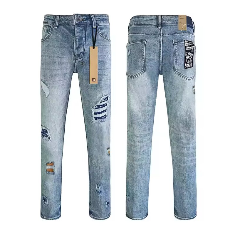 Jeans - Manufacturer Ksubiy Stretch Ripped Denim Hip Hop Streetwear Men