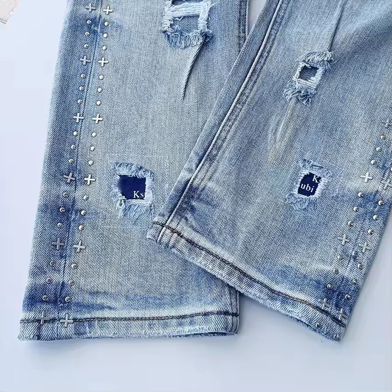 Jeans - Manufacturer Ksubiy Stretch Ripped Denim Hip Hop Streetwear Men