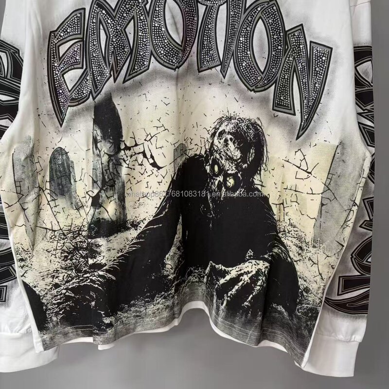 Long Sleeve - Manufacturer 100%Cotton Graffiti Printed Retro Loose Embroidered