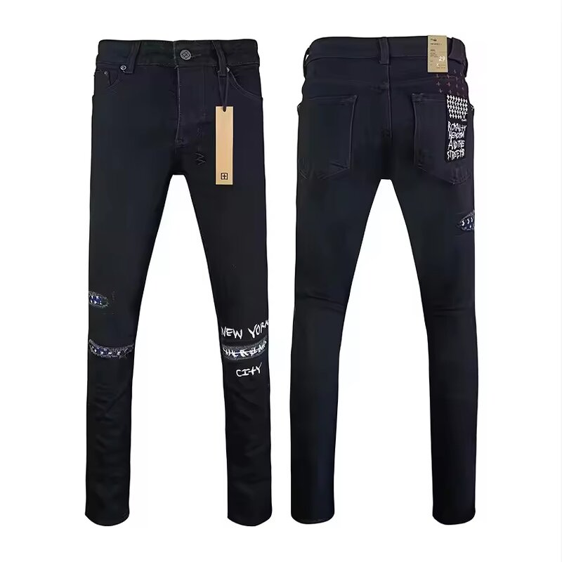 Jeans - Manufacturer Ksubiy Stretch Ripped Denim Hip Hop Streetwear Men
