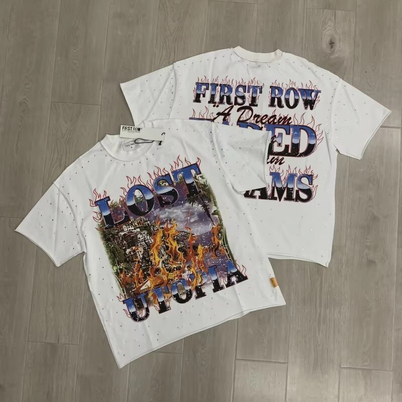 T-shirt - Manufacturer 240g Cotton Diamond Skulls Oversized Streetwear Men