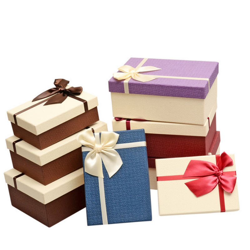 Gift Box - Manufacturer Custom Logo Size Ribbon White Blue Rectangle Paper