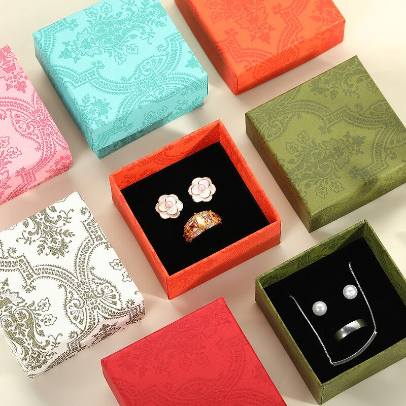 Jewelry Box - Manufacturer Custom Logo CMYK UV Floral Buckle Square Paper Cardboard