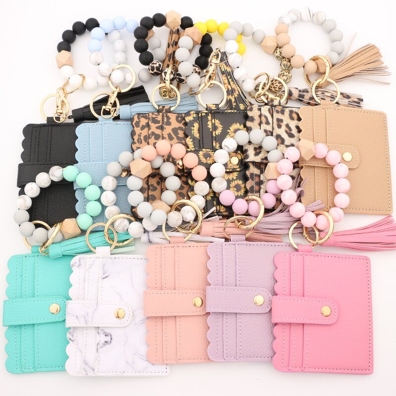 Keychain - Manufacturer Silicone Bead PU Tassel Stone Purse Waterproof Wristlet