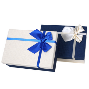 Gift Box - Manufacturer Custom Logo Size Ribbon White Blue Rectangle Paper