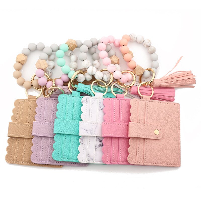 Wristband - Manufacturer Women's Silicone Bead PU Tassel Wallet ID Holder