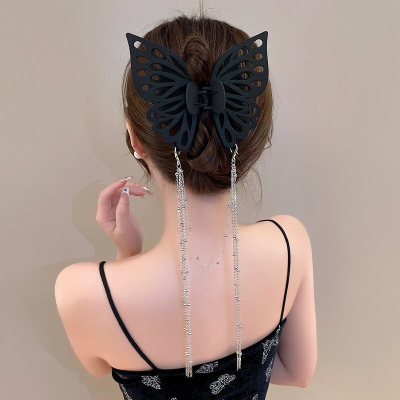 Hair Clip - Manufacturer Big Tassel Butterfly Beads Chain Acrylic Claw
