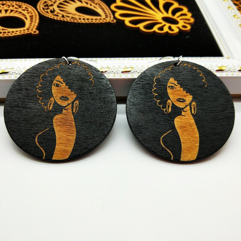 Earrings - Manufacturer Black African Map Afro Queen Painted Wood for Women