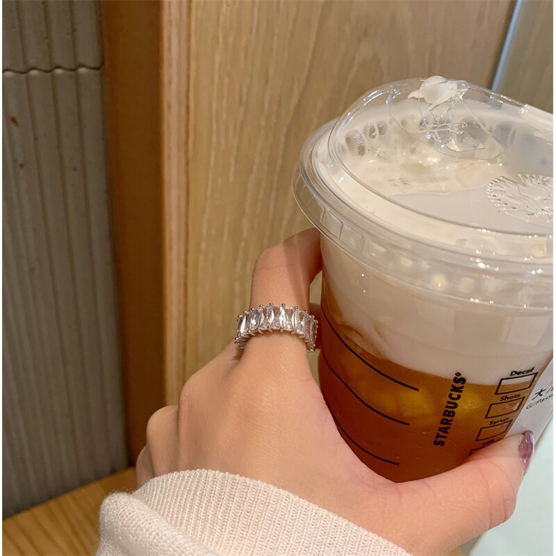 Ring - Manufacturer 18K Gold CZ Zircon Open Adjustable Square Sparkling