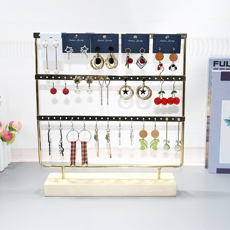 Jewelry Holder - Manufacturer Metal Wooden Base Earring Display Rack