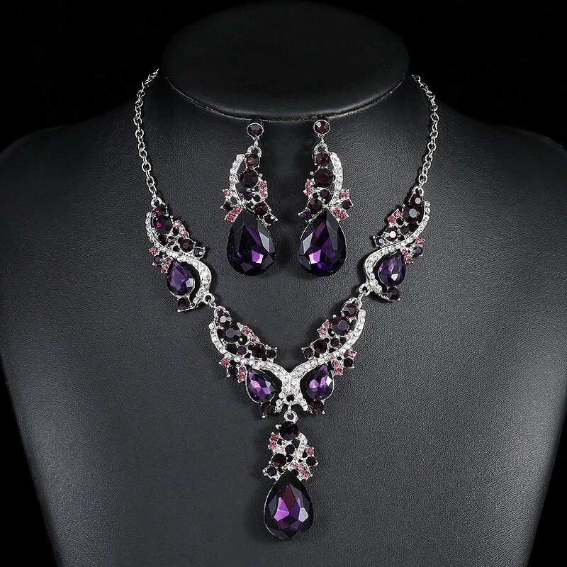 Jewelry Set - Manufacturer Water Drop Multi Color Crystal Wedding Women