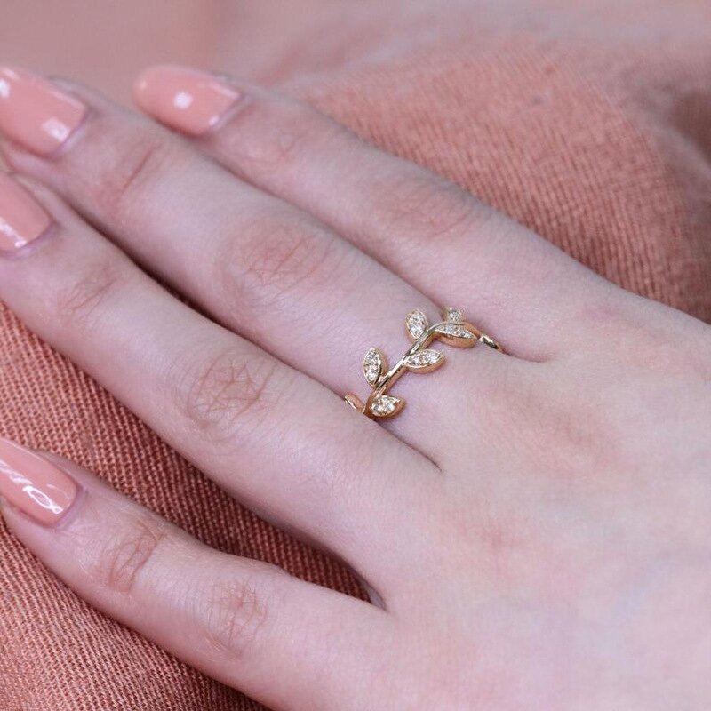 Ring - Manufacturer 18K Gold Plated CZ Zircon Olive Leaf Branch Shape